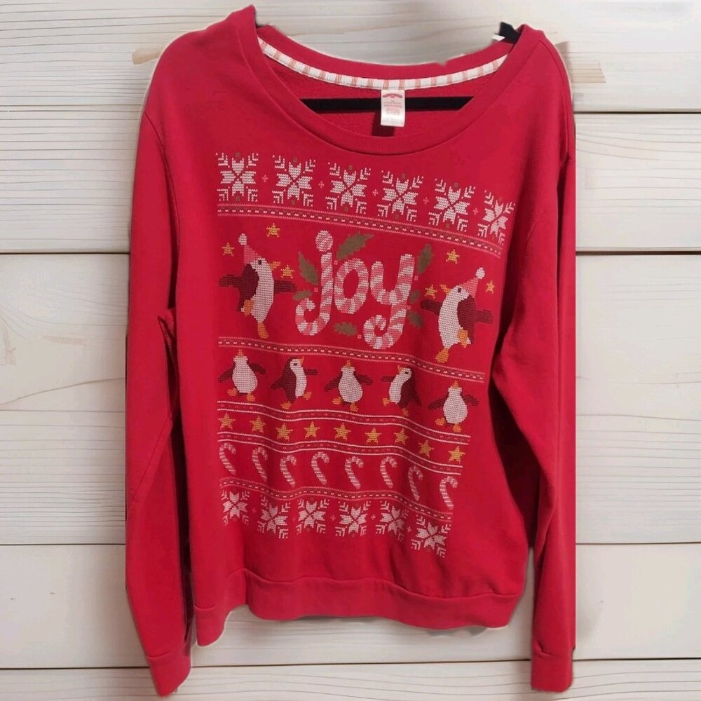 Holiday‎ Time Top 2X 18W/20W Red Novelty Christmas Sweatshirt Crew Neck Xmas